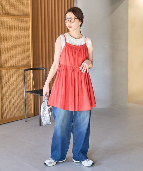 FREAK'S STORE（フリークスストア）の「限定展開　インド ボリューム 切り替え キャミ ビスチェ TEEセット（キャミソール・レディース・ブラック/ネイビー/モカ/レッド/ライトグレー・ﾌﾘ-）」の19枚目の写真