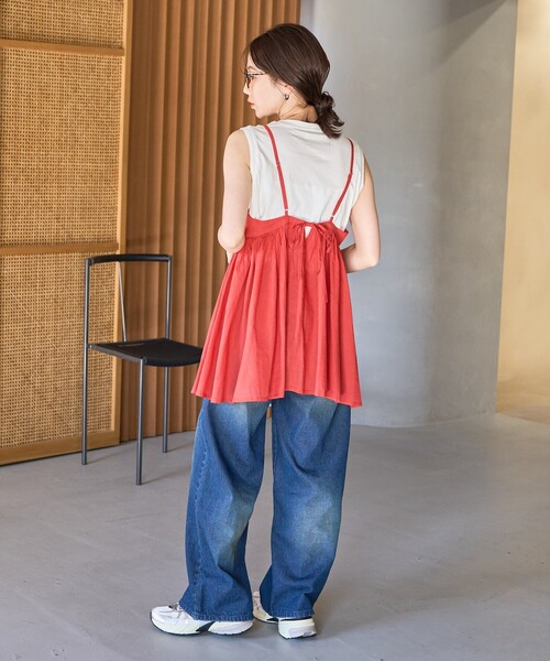 FREAK'S STORE（フリークスストア）の「限定展開　インド ボリューム 切り替え キャミ ビスチェ TEEセット（キャミソール・レディース・ブラック/ネイビー/モカ/レッド/ライトグレー・ﾌﾘ-）」の22枚目の写真