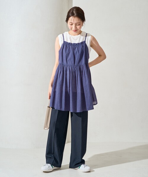 FREAK'S STORE（フリークスストア）の「限定展開　インド ボリューム 切り替え キャミ ビスチェ TEEセット（キャミソール・レディース・ブラック/ネイビー/モカ/レッド/ライトグレー・ﾌﾘ-）」の4枚目の写真