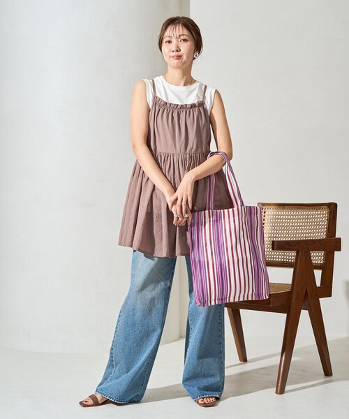 FREAK'S STORE（フリークスストア）の「限定展開　インド ボリューム 切り替え キャミ ビスチェ TEEセット（キャミソール・レディース・ブラック/ネイビー/モカ/レッド/ライトグレー・ﾌﾘ-）」の3枚目の写真