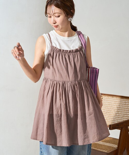 FREAK'S STORE（フリークスストア）の「限定展開　インド ボリューム 切り替え キャミ ビスチェ TEEセット（キャミソール・レディース・ブラック/ネイビー/モカ/レッド/ライトグレー・ﾌﾘ-）」の9枚目の写真