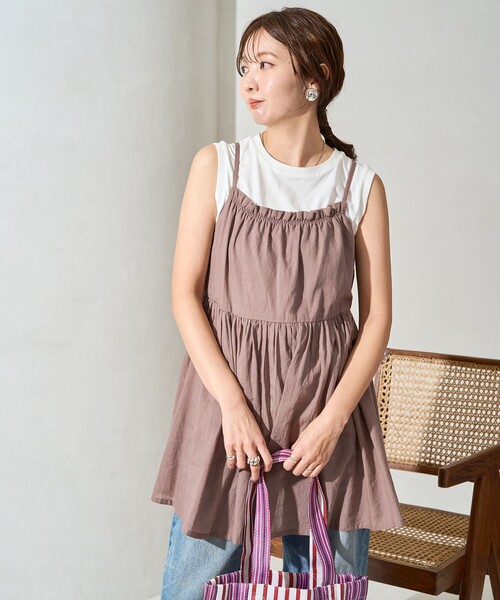 FREAK'S STORE（フリークスストア）の「限定展開　インド ボリューム 切り替え キャミ ビスチェ TEEセット（キャミソール・レディース・ブラック/ネイビー/モカ/レッド/ライトグレー・ﾌﾘ-）」の10枚目の写真