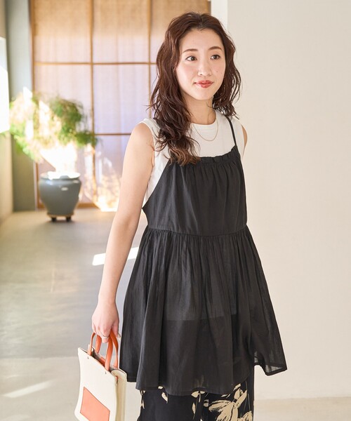 FREAK'S STORE（フリークスストア）の「限定展開　インド ボリューム 切り替え キャミ ビスチェ TEEセット（キャミソール・レディース・ブラック/ネイビー/モカ/レッド/ライトグレー・ﾌﾘ-）」の6枚目の写真