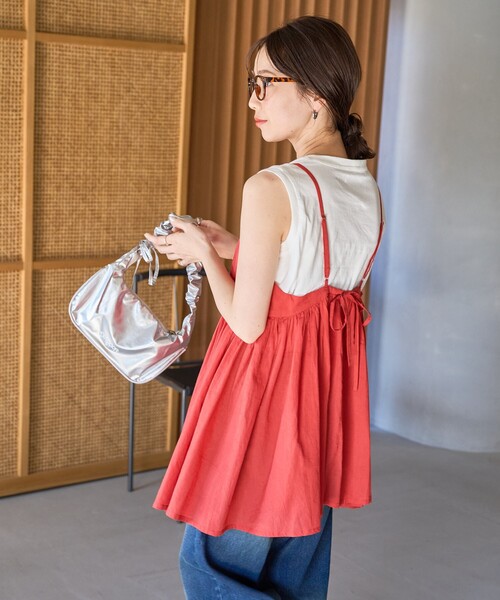 FREAK'S STORE（フリークスストア）の「限定展開　インド ボリューム 切り替え キャミ ビスチェ TEEセット（キャミソール・レディース・ブラック/ネイビー/モカ/レッド/ライトグレー・ﾌﾘ-）」の7枚目の写真