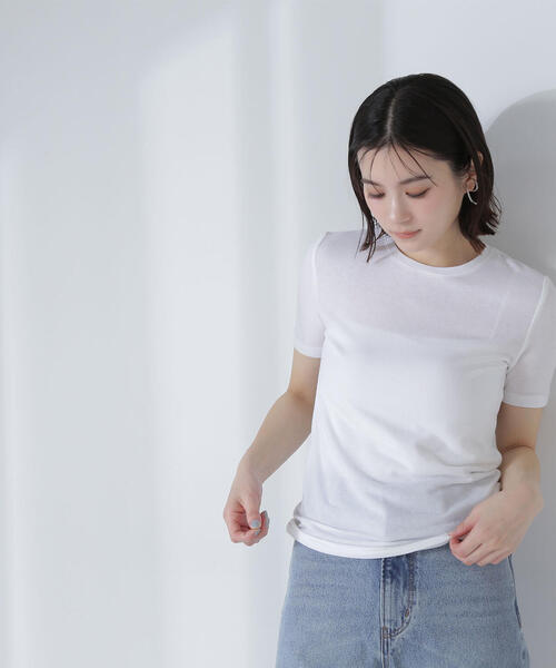 NATURAL BEAUTY BASIC(ナチュラルビューティーベーシック)の「◇【Oggi掲載】シアーストレッチTシャツ(Tシャツ/カットソー・レディース・ベージュ/チャコールグレー/オフホワイト・FREE)」の19枚目の写真