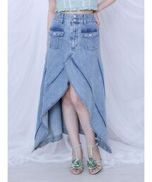 FRONTスリットロングデニムスカート