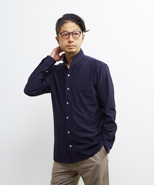 MEN'S MELROSE(メンズメルローズ)の「トリコットサッカーワンピースカラーシャツ(シャツ/ブラウス・メンズ・ネイビー/ホワイト/ブラック・4/2/3)」の3枚目の写真
