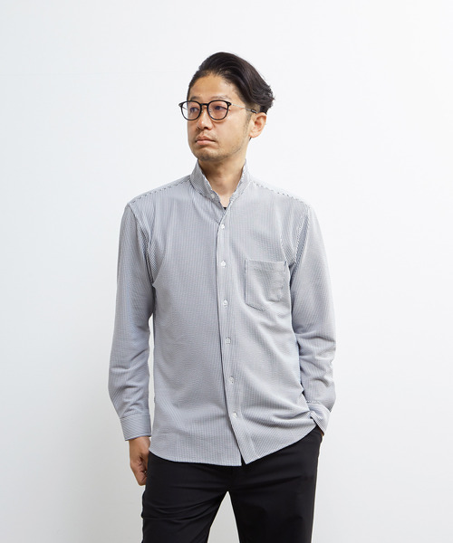MEN'S MELROSE(メンズメルローズ)の「トリコットサッカーワンピースカラーシャツ(シャツ/ブラウス・メンズ・ネイビー/ホワイト/ブラック・4/2/3)」の14枚目の写真