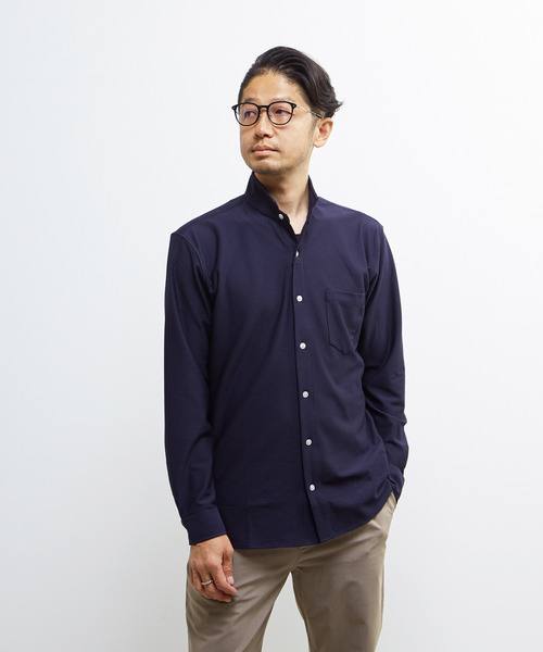 MEN'S MELROSE(メンズメルローズ)の「トリコットサッカーワンピースカラーシャツ(シャツ/ブラウス・メンズ・ネイビー/ホワイト/ブラック・4/2/3)」の18枚目の写真