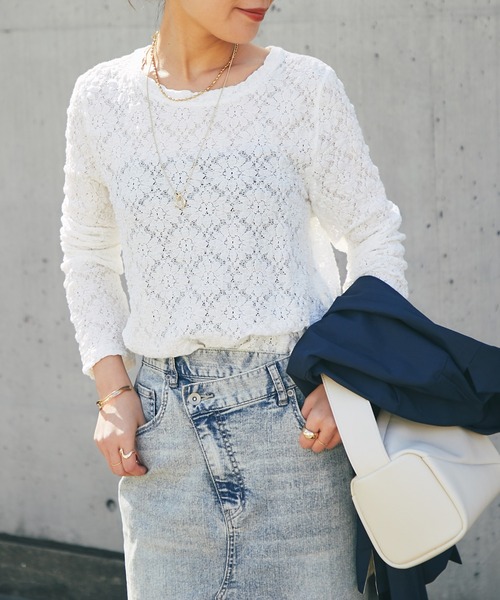 un dix cors（アンディコール）の「フラワーレースカットソー（Tシャツ/カットソー・レディース・ブラック/ホワイト/グリーン系その他2・FREE）」の2枚目の写真