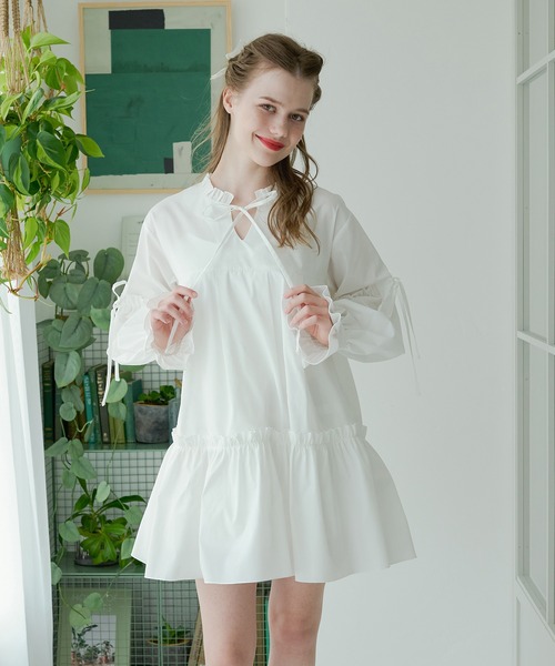 ☆Melody27☆ホワイト コットン フリル付き長袖チュニック ☆Melody27☆ホワイト コットン フリル付き長袖チュニック ☆Melody27