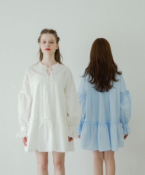 Ambre Neige(アンブルネージュ)の「ribbon frill tunic shirt / リボンフリルチュニックシャツ(シャツ/ブラウス・レディース・ライトブルー/オフホワイト・FREE)」の16枚目の写真