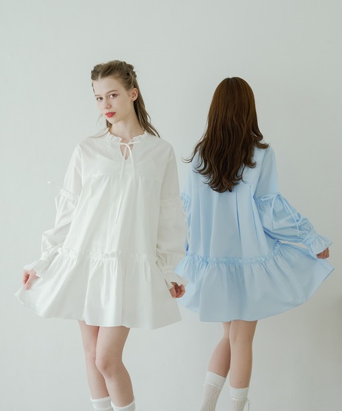Ambre Neige(アンブルネージュ)の「ribbon frill tunic shirt / リボンフリルチュニックシャツ(シャツ/ブラウス・レディース・ライトブルー/オフホワイト・FREE)」の17枚目の写真