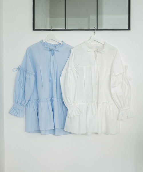 Ambre Neige(アンブルネージュ)の「ribbon frill tunic shirt / リボンフリルチュニックシャツ(シャツ/ブラウス・レディース・ライトブルー/オフホワイト・FREE)」の18枚目の写真