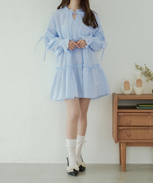 Ambre Neige(アンブルネージュ)の「ribbon frill tunic shirt / リボンフリルチュニックシャツ(シャツ/ブラウス・レディース・ライトブルー/オフホワイト・FREE)」の12枚目の写真