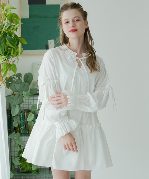 Ambre Neige(アンブルネージュ)の「ribbon frill tunic shirt / リボンフリルチュニックシャツ(シャツ/ブラウス・レディース・ライトブルー/オフホワイト・FREE)」の19枚目の写真