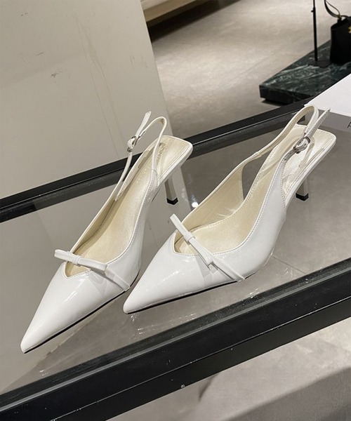 【ERRAGAMO】リボンディテール スリングバック パンプス セール】リボンディテール ポインテッドトゥ ミュールパンプス