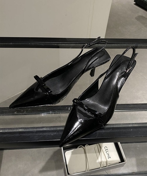 セール】リボンディテール ポインテッドトゥ ミュールパンプス