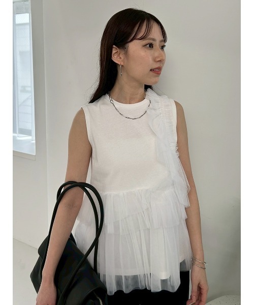 専用‼️美品❗️2025SSミラオーウェン　ペプラムトップス セール】チュールドッキングペプラムカットトップス（Tシャツ