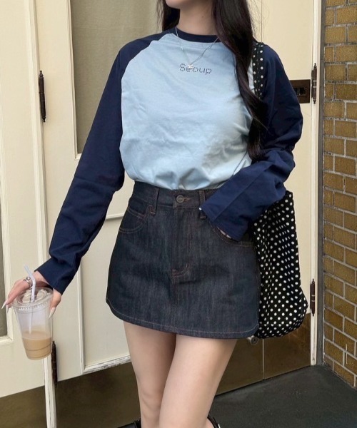nemne store(ネンネストア)の「アソート配色ラグランロンT(Tシャツ/カットソー・レディース・ブルー系/杢グレー・SMALL/MEDIUM)」の8枚目の写真