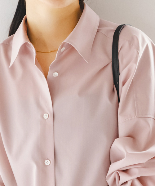 NOBLE　美品　イージーケアルーズドレープシャツ　ピンク　フリーサイズ　日本製 Noble（ノーブル）の「イージーケアルーズドレープシャツ