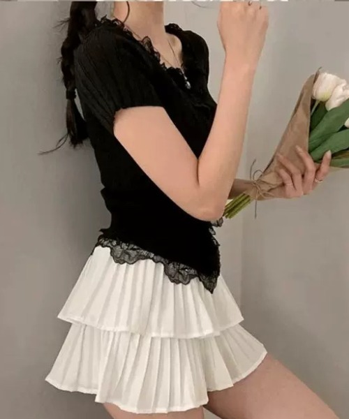 AsRiRe（アスリレイ）の「レースフリルドッキングトップス（シャツ/ブラウス・レディース・ブラック/アイボリー/ホワイト/ピンク/グリーン・M）」の8枚目の写真