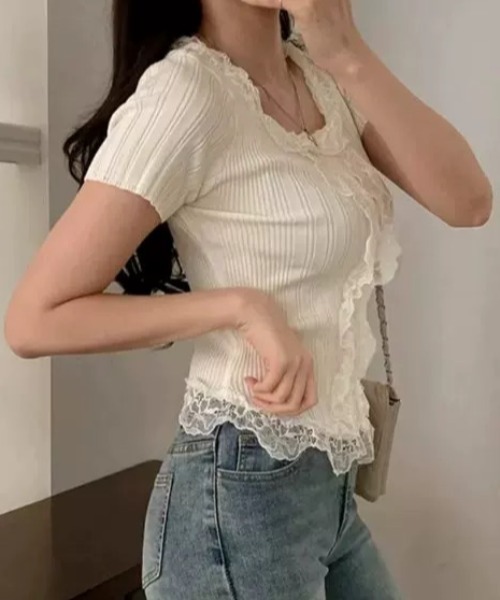 セール】レースフリルドッキングトップス（シャツ/ブラウス