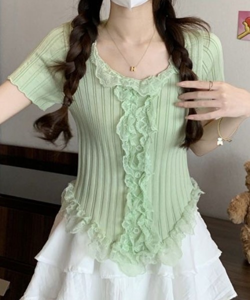 セール】レースフリルドッキングトップス（シャツ/ブラウス