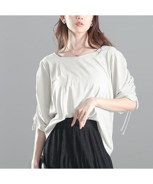 GOLDJAPAN(ゴールドジャパン)の「ダイヤモンドネック袖ドロストラメプルオーバー【大きいサイズ対応】(Tシャツ/カットソー・レディース・オフホワイト/ブラック/パープル・LL/3L/4L/5L)」の11枚目の写真