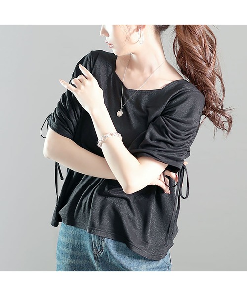 GOLDJAPAN(ゴールドジャパン)の「ダイヤモンドネック袖ドロストラメプルオーバー【大きいサイズ対応】(Tシャツ/カットソー・レディース・オフホワイト/ブラック/パープル・LL/3L/4L/5L)」の13枚目の写真