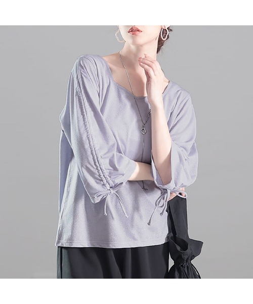 GOLDJAPAN(ゴールドジャパン)の「ダイヤモンドネック袖ドロストラメプルオーバー【大きいサイズ対応】(Tシャツ/カットソー・レディース・オフホワイト/ブラック/パープル・LL/3L/4L/5L)」の15枚目の写真