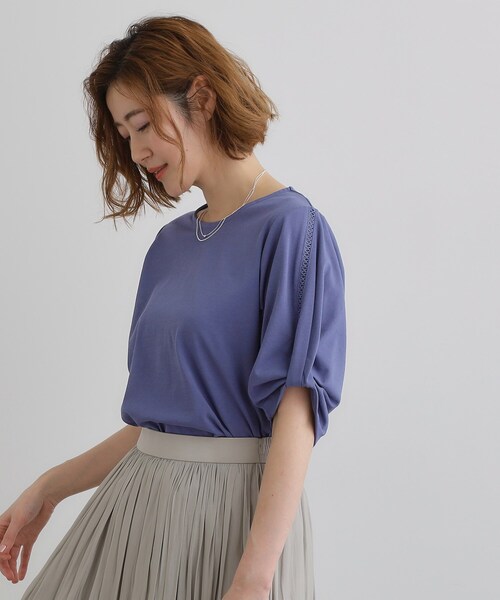 grove（グローブ）の「【接触冷感・UVカットetc】レース切替え袖ねじりプルオーバー（Tシャツ/カットソー・レディース・オフホワイト/スミクロ/ブルー・02/01/03/04/05）」の12枚目の写真