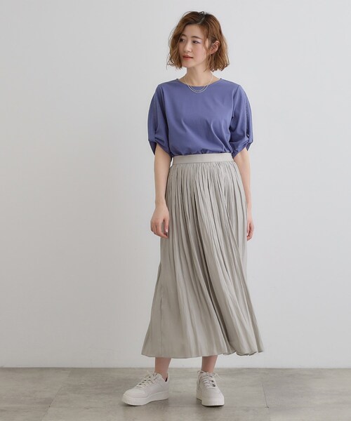 grove（グローブ）の「【接触冷感・UVカットetc】レース切替え袖ねじりプルオーバー（Tシャツ/カットソー・レディース・オフホワイト/スミクロ/ブルー・02/01/03/04/05）」の14枚目の写真