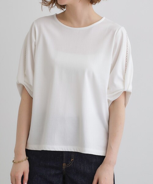 grove（グローブ）の「【接触冷感・UVカットetc】レース切替え袖ねじりプルオーバー（Tシャツ/カットソー・レディース・オフホワイト/スミクロ/ブルー・02/01/03/04/05）」の16枚目の写真