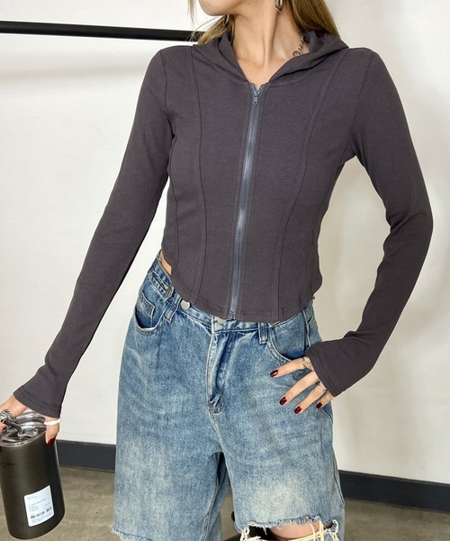 non-hedge(ノンヘッジ)の「切替ジップショート丈パーカー(パーカー・レディース・チャコールグレー/グレー/オフホワイト・FREE)」の20枚目の写真