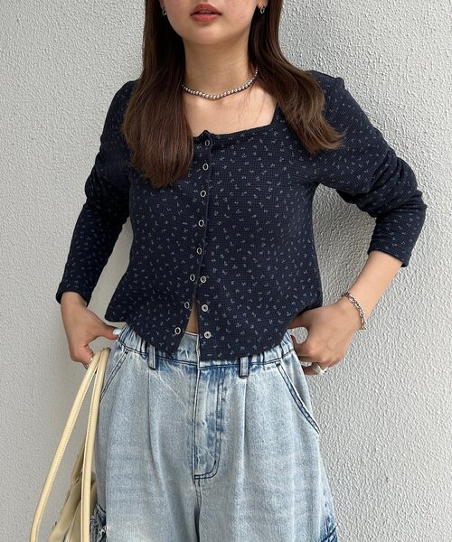 Kastane（カスタネ）の「【4色展開】小花柄スクエアサーマルカーディガン（カーディガン/ボレロ・レディース・ホワイト/アイボリー/グレー/ネイビー・FREE）」の20枚目の写真