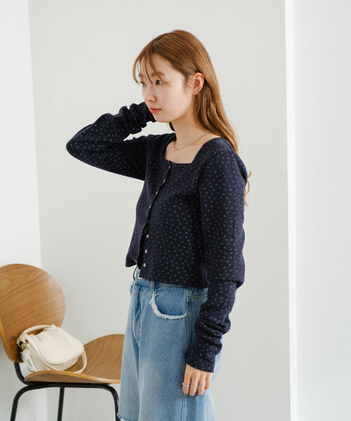 Kastane（カスタネ）の「【4色展開】小花柄スクエアサーマルカーディガン（カーディガン/ボレロ・レディース・ホワイト/アイボリー/グレー/ネイビー・FREE）」の17枚目の写真