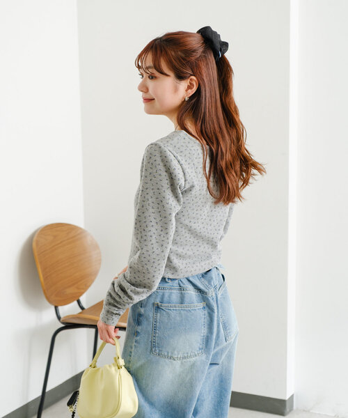 Kastane（カスタネ）の「【4色展開】小花柄スクエアサーマルカーディガン（カーディガン/ボレロ・レディース・ホワイト/アイボリー/グレー/ネイビー・FREE）」の8枚目の写真