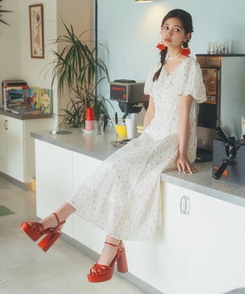 GASA*】綿100% フラワープリントカットソーワンピース バルーン