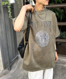 link lot | フェイクスエードプリントBIGT ビッグロゴ  男女兼用 ストレッチ素材(Tシャツ/カットソー)