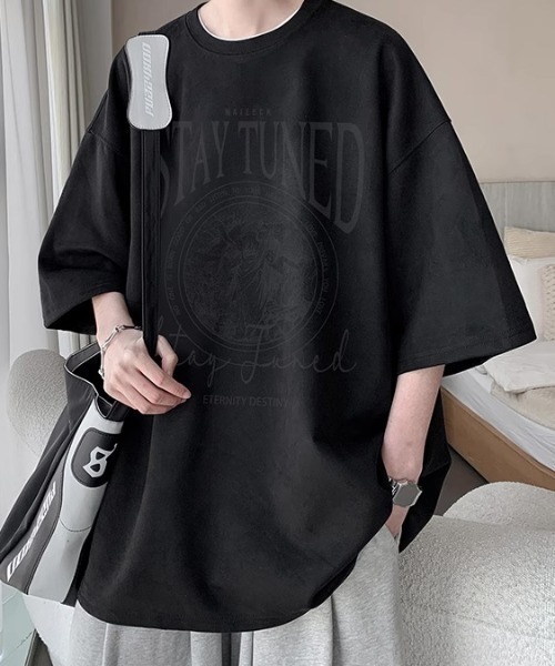 link lot(リンクロット)の「フェイクスエードプリントBIGT ビッグロゴ 男女兼用 ストレッチ素材(Tシャツ/カットソー・メンズ・ブラック/グレー/アイボリー/グリーン・L/M)」の10枚目の写真