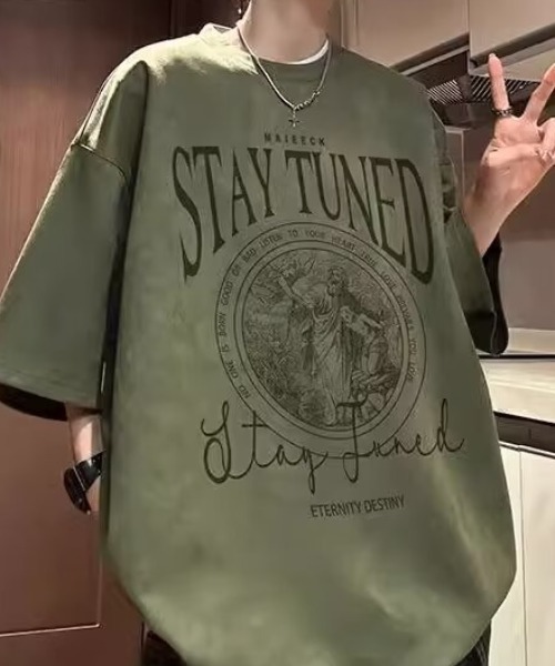 link lot(リンクロット)の「フェイクスエードプリントBIGT ビッグロゴ 男女兼用 ストレッチ素材(Tシャツ/カットソー・メンズ・ブラック/グレー/アイボリー/グリーン・L/M)」の16枚目の写真