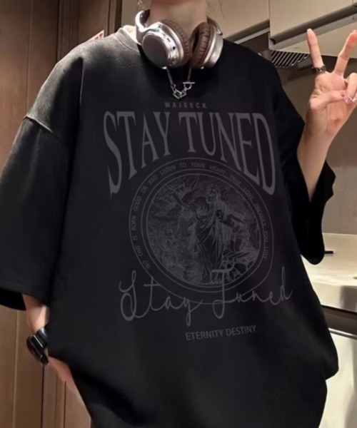 link lot(リンクロット)の「フェイクスエードプリントBIGT ビッグロゴ 男女兼用 ストレッチ素材(Tシャツ/カットソー・メンズ・ブラック/グレー/アイボリー/グリーン・L/M)」の9枚目の写真