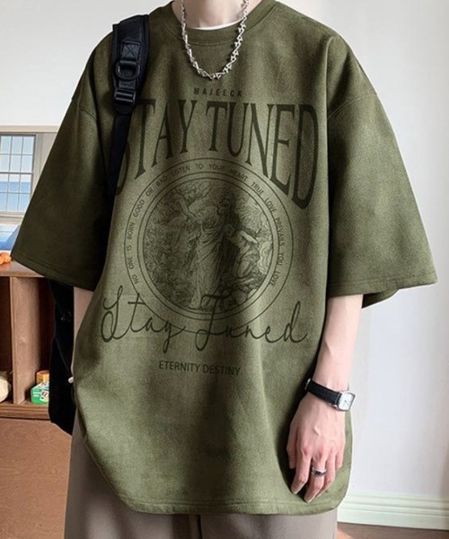 link lot(リンクロット)の「フェイクスエードプリントBIGT ビッグロゴ 男女兼用 ストレッチ素材(Tシャツ/カットソー・メンズ・ブラック/グレー/アイボリー/グリーン・L/M)」の19枚目の写真