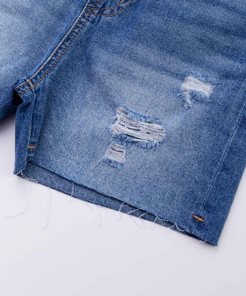 Ocean&Ground(オーシャン&グラウンド)の「ダメージデニムショーツ(デニムパンツ・キッズ・ダークインディゴブルー/ブラック・80/90/100/110/120/130/140)」の15枚目の写真