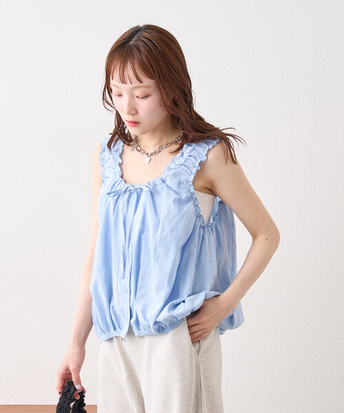 w closet（ダブルクローゼット）の「ノースリバルーンブラウス（シャツ/ブラウス・レディース・オフホワイト/ブラック/サックスブルー・FREE）」の16枚目の写真