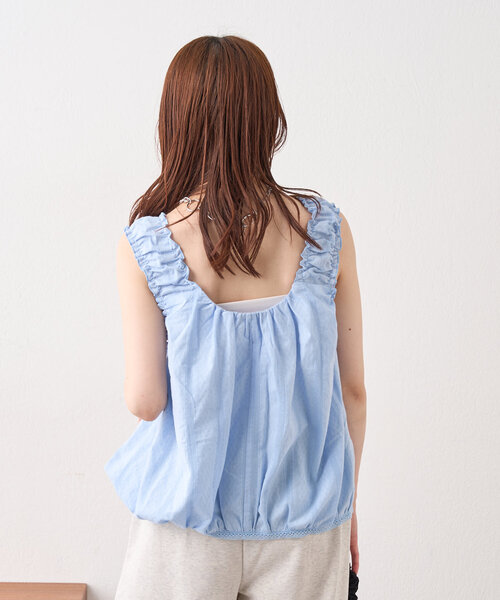 w closet（ダブルクローゼット）の「ノースリバルーンブラウス（シャツ/ブラウス・レディース・オフホワイト/ブラック/サックスブルー・FREE）」の13枚目の写真