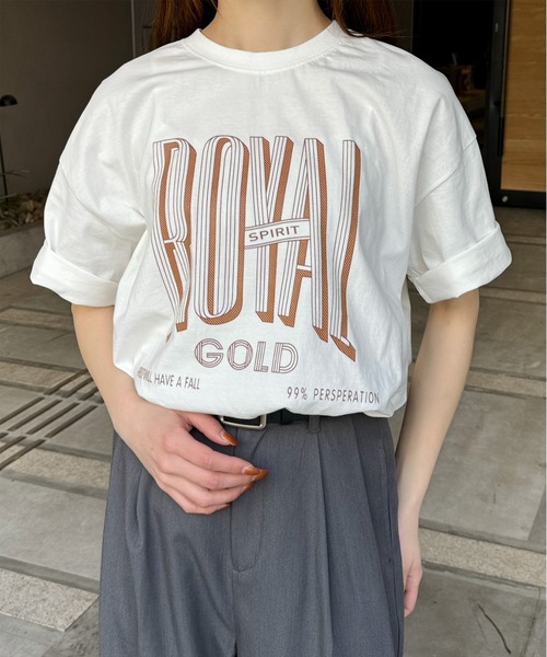 LE MORE(リモア)の「"ROYAL GOLD" ロゴTシャツ(Tシャツ/カットソー・レディース・アイボリー/チャコール・FREE)」の1枚目の写真