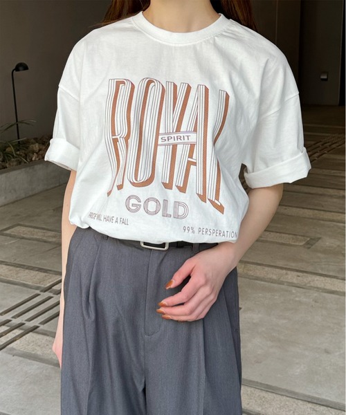 LE MORE(リモア)の「"ROYAL GOLD" ロゴTシャツ(Tシャツ/カットソー・レディース・アイボリー/チャコール・FREE)」の13枚目の写真