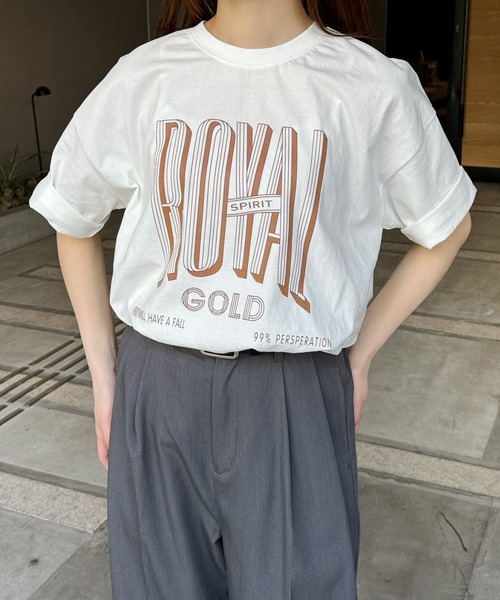 LE MORE(リモア)の「"ROYAL GOLD" ロゴTシャツ(Tシャツ/カットソー・レディース・アイボリー/チャコール・FREE)」の14枚目の写真